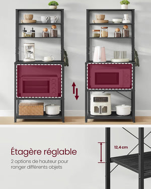 Kitchen Shelf with 6 Shelves & Hooks – Microwave & Coffee Station - Karrari