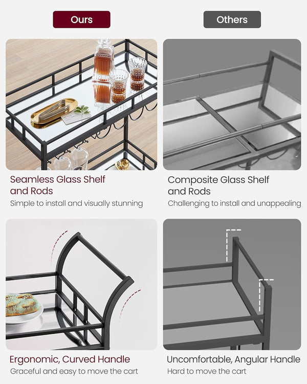Black Bar Cart with Wine & Glass Holders