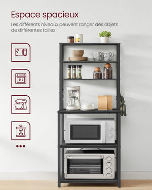 Kitchen Shelf with 6 Shelves & Hooks – Microwave & Coffee Station - Karrari