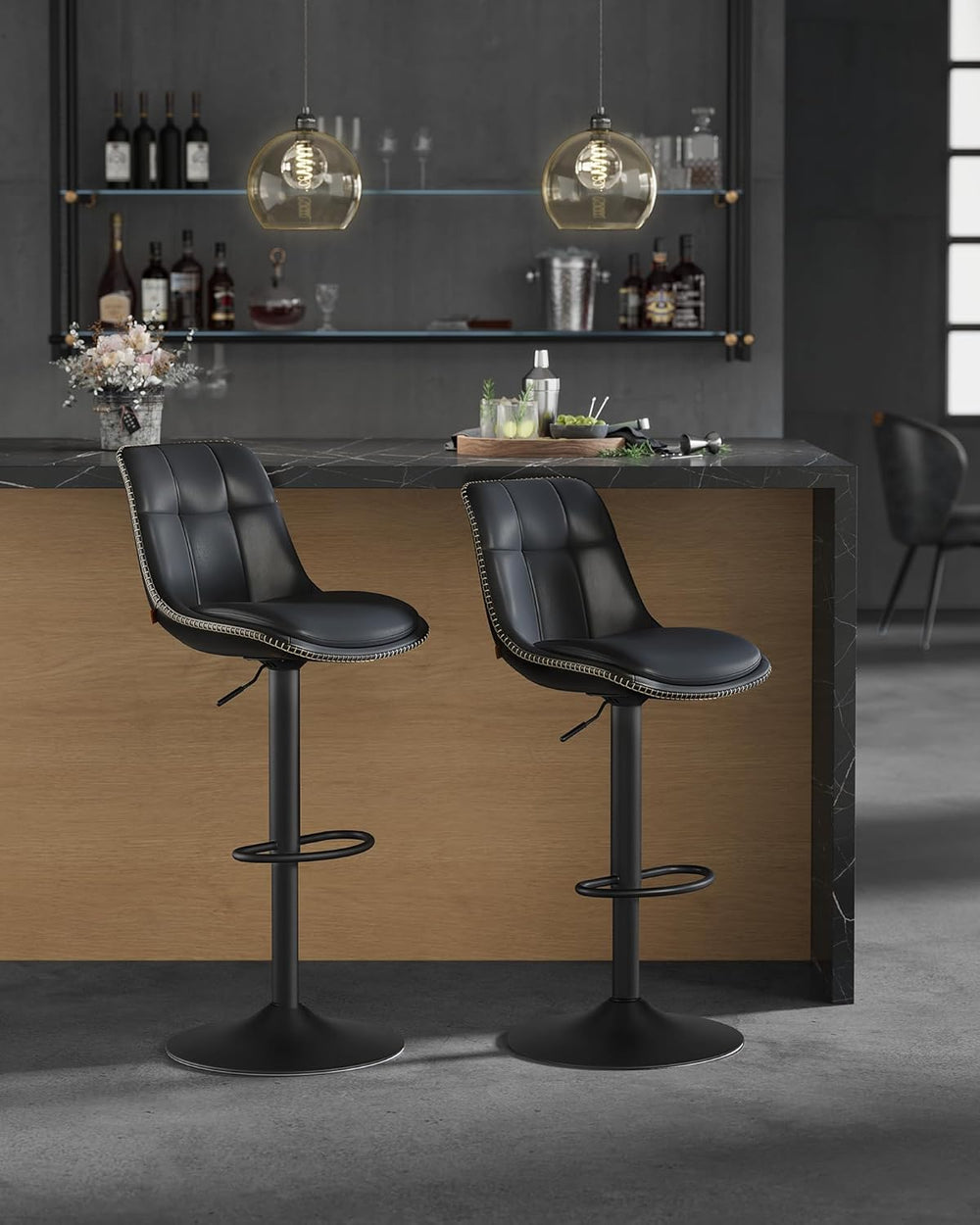 PU Leather Bar Stools with Backrest and Footrest (Set of 2) - Karrari