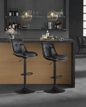PU Leather Bar Stools with Backrest and Footrest (Set of 2)