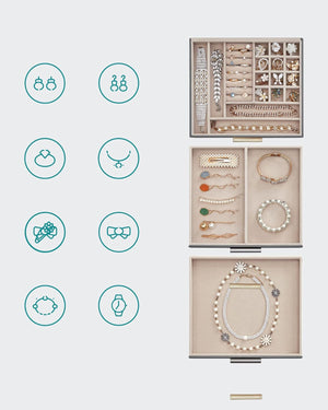 3-Layer Jewellery Box with Glass Lid & 2 Drawers