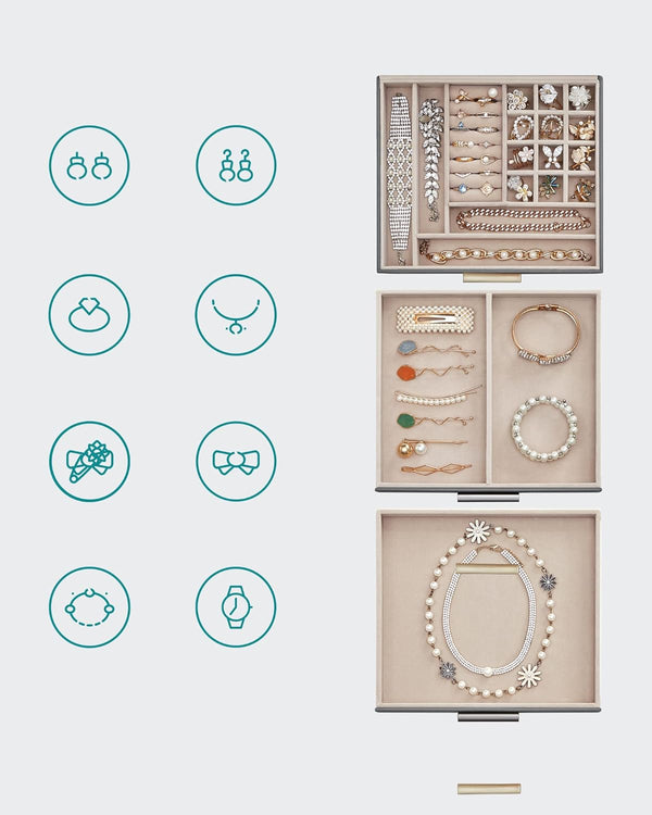 3-Layer Jewellery Box with Glass Lid & 2 Drawers