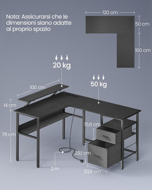 L-Shaped Desk with Sockets, Monitor Stand & LED Lights - Karrari