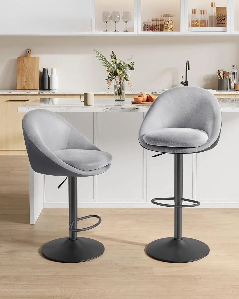Set of 2 Adjustable Bar Stools - Dove Grey - Karrari