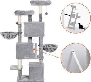 Light Grey Cat Tree with Scratching Post & 3 Houses - Karrari