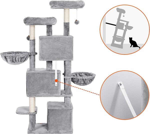 Light Grey Cat Tree with Scratching Post & 3 Houses - Karrari