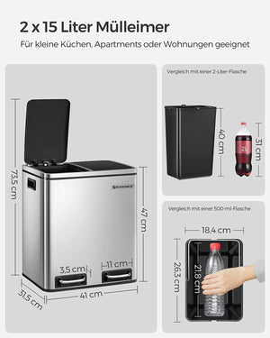 Double Kitchen Waste Bin 2×15L (Sorting Buckets) - Karrari