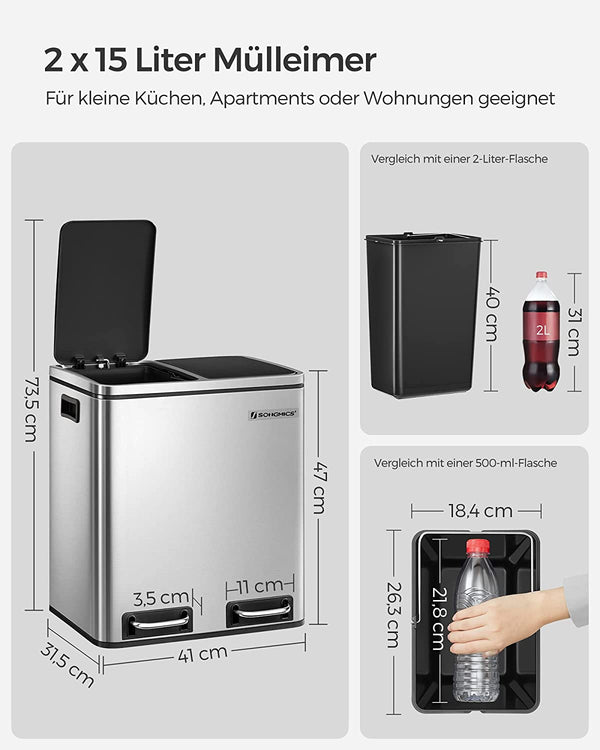 Double Kitchen Waste Bin 2×15L (Sorting Buckets) - Karrari