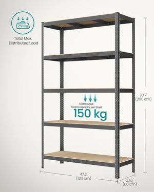 5-Tier Steel Storage Shelving Unit - Boltless Garage Rack (60x120x200cm) - Karrari