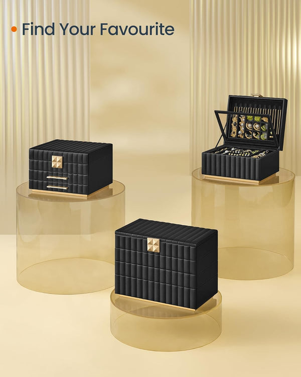 Elegant 3-Tier PU Leather Jewellery Box with Mirror