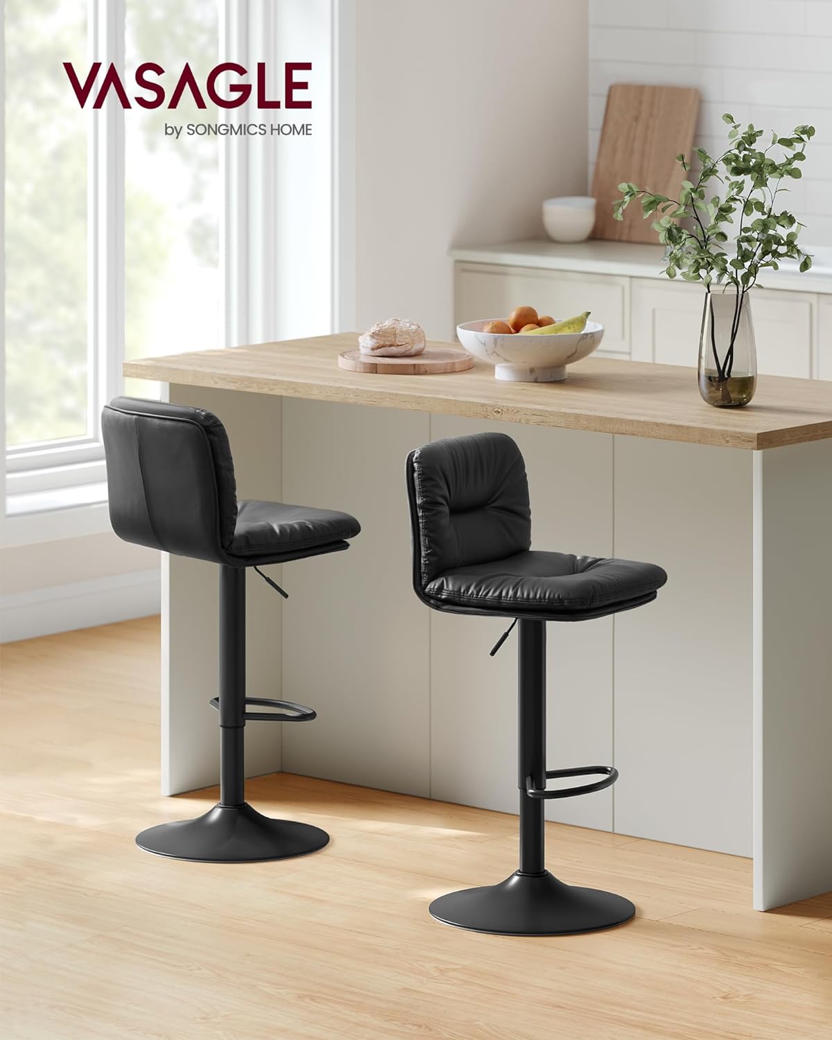 Bar Stools Set of 2 Height-Adjustable Bar Chairs with PU Cover 360° Rotatable