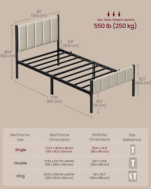 Single Metal Bed Frame (90x190cm)