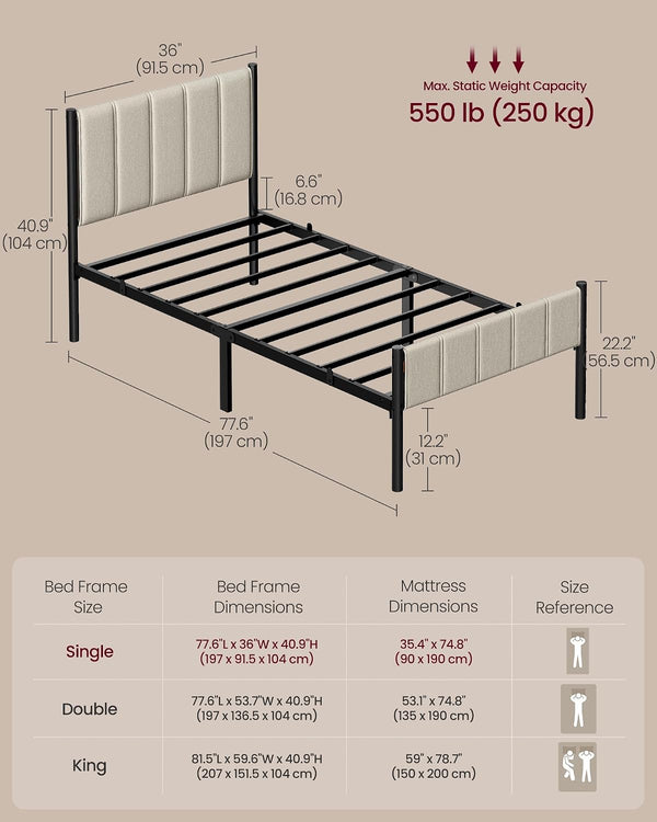 Single Metal Bed Frame (90x190cm)