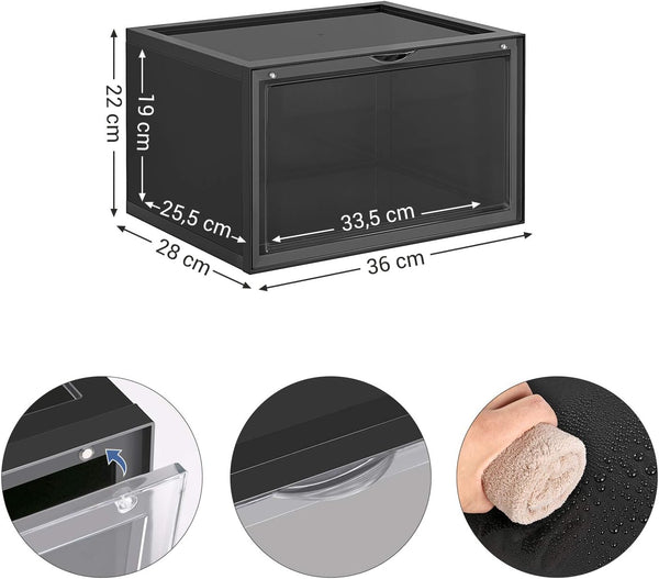 6 Stackable Black Shoe Boxes with Door - Karrari