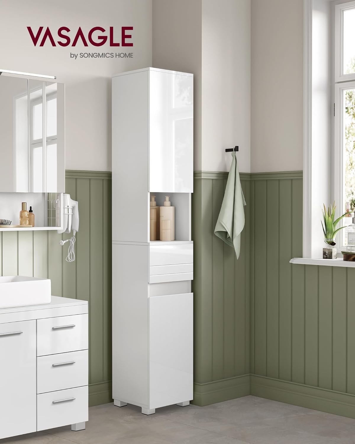 Tall Bathroom Cabinet, Slim Storage Cabinet, Narrow Cupboard, Bathroom Storage Unit