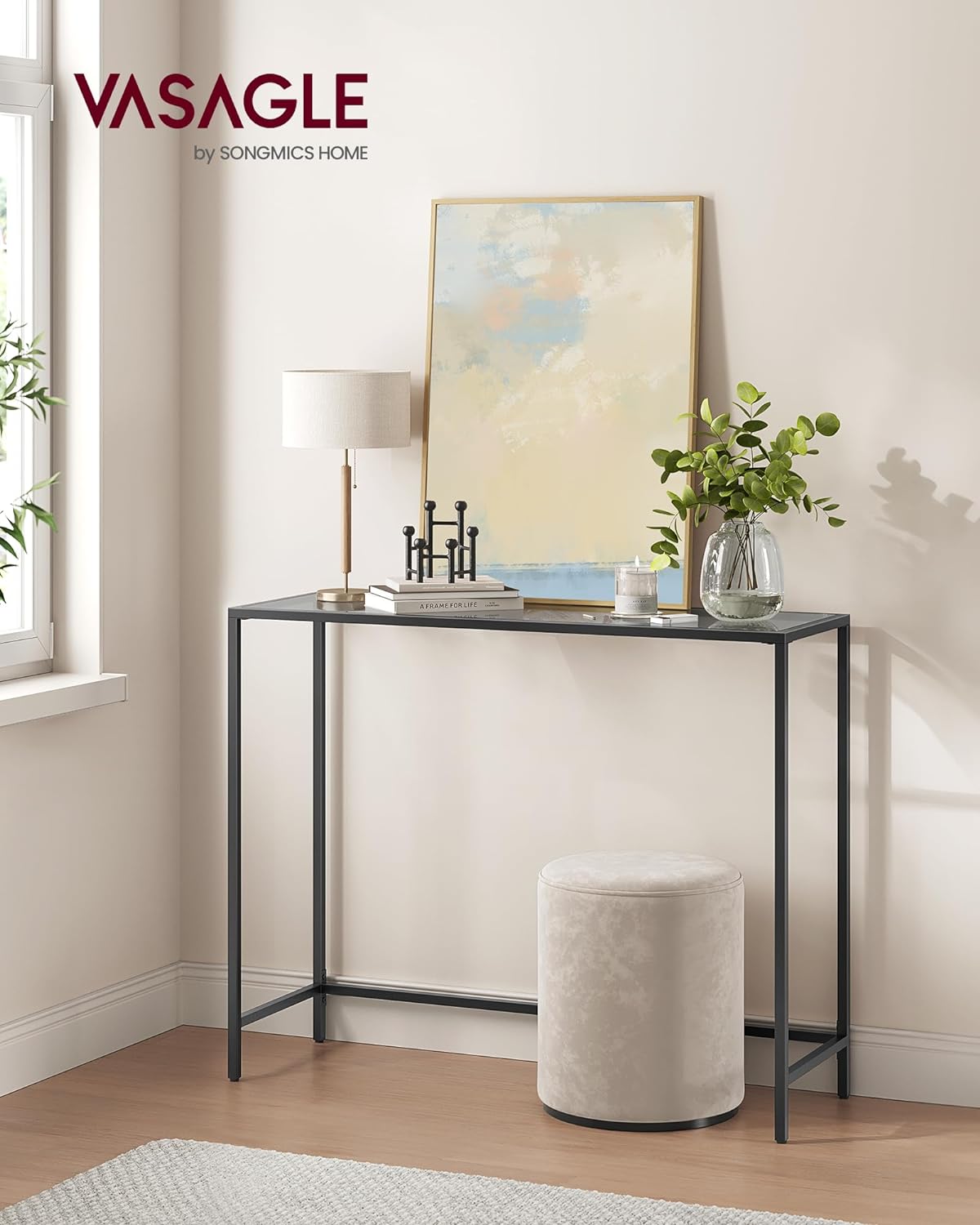 Entrance Console, Console Table, Tempered Glass Top, Sturdy and Stable Frame