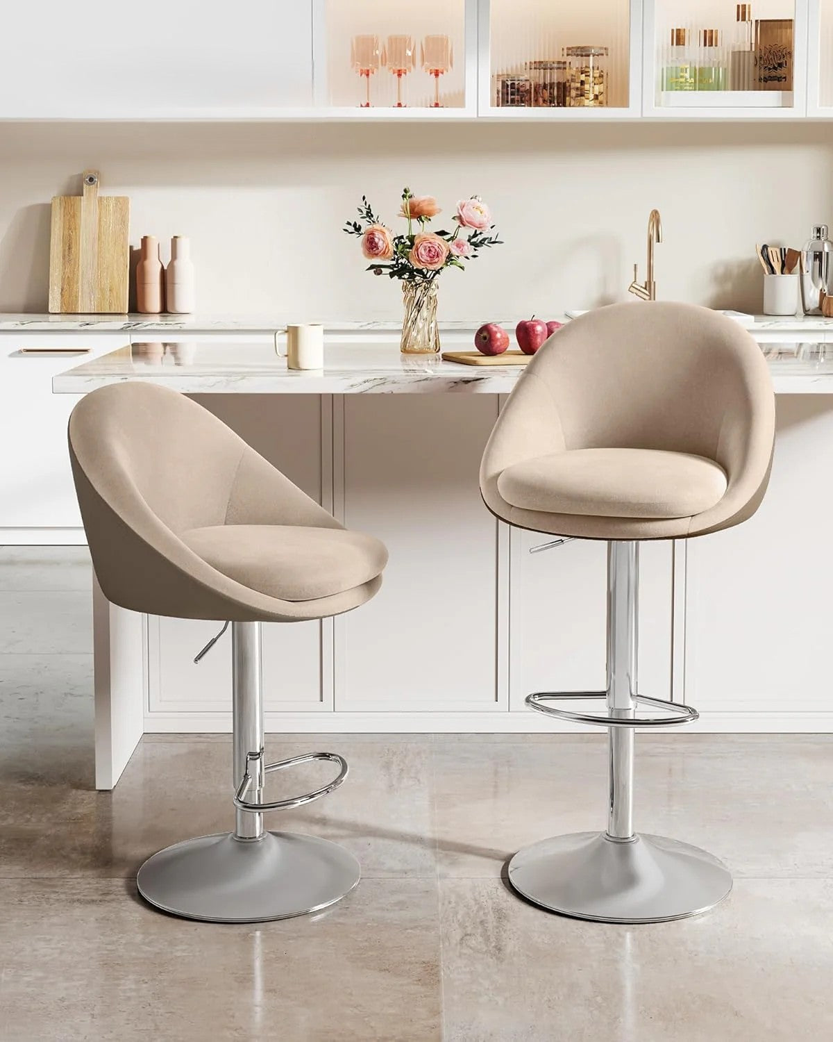 Set of 2 Adjustable Bar Stools - Camel Brown