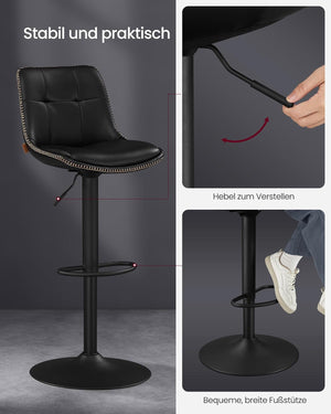 PU Leather Bar Stools with Backrest and Footrest (Set of 2)