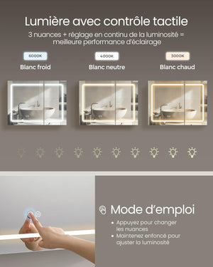 LED Wall Mirror Cabinet with Storage, Demister & Power Outlet - Karrari