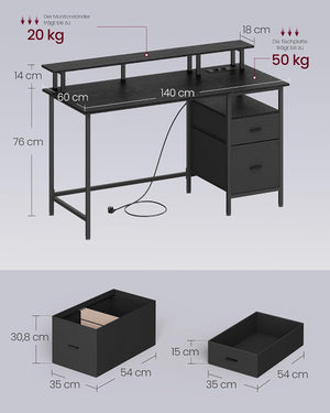 Gaming Desk with Fabric Drawers, Screen Mount with Socket - Karrari
