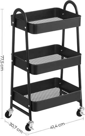 3-Tier Rolling Metal Trolley with Handles - Karrari