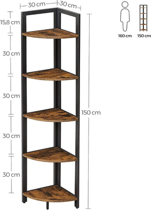 Bookcase, Corner Shelf with 5-Tier Shelves