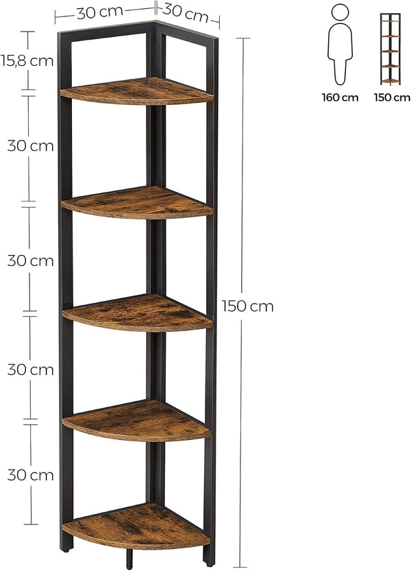 Bookcase, Corner Shelf with 5-Tier Shelves