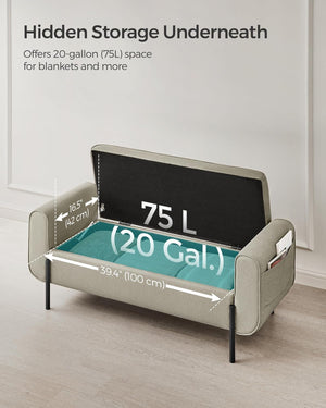 Camel Brown Storage Ottoman Bench with Armrests