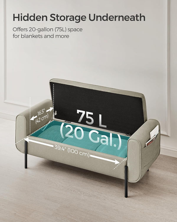 Camel Brown Storage Ottoman Bench with Armrests