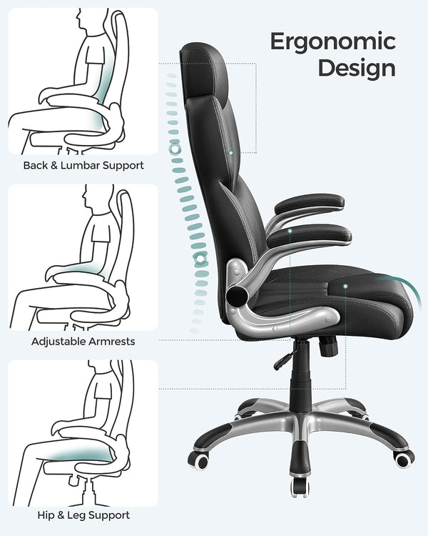 Ergonomic Office Chair - Swivel with Folding Arms & Nylon Base - Karrari