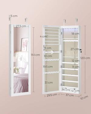Wall Mounted Lockable Jewellery Cabinet with Mirror - Karrari