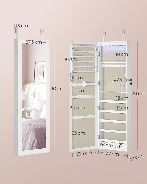 Wall Mounted Lockable Jewellery Cabinet with Mirror - Karrari