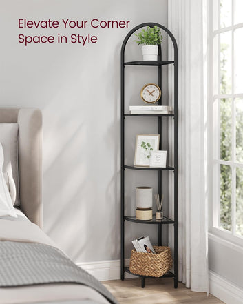 5-Tier Corner Shelf, Bookcase, Plant Holder, Bathroom Shelf, Tempered Glass, Steel Frame