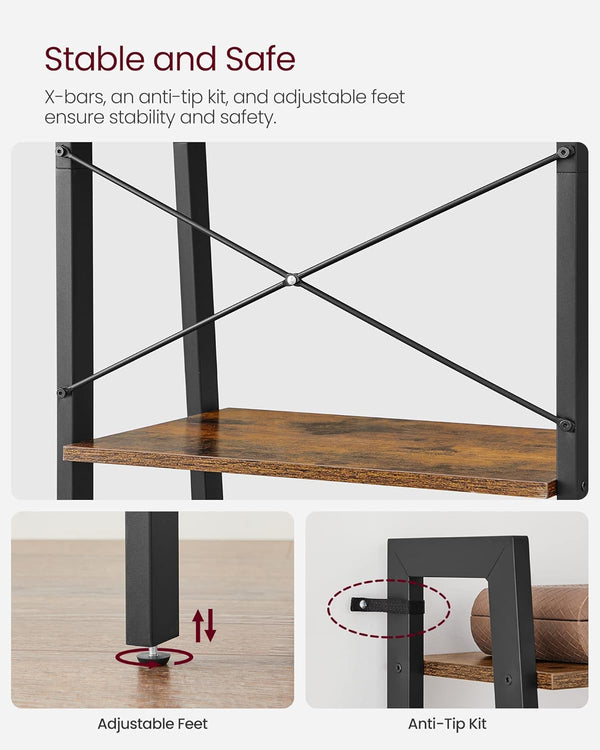 5-Tier Ladder Shelf – Industrial Bookcase - Karrari