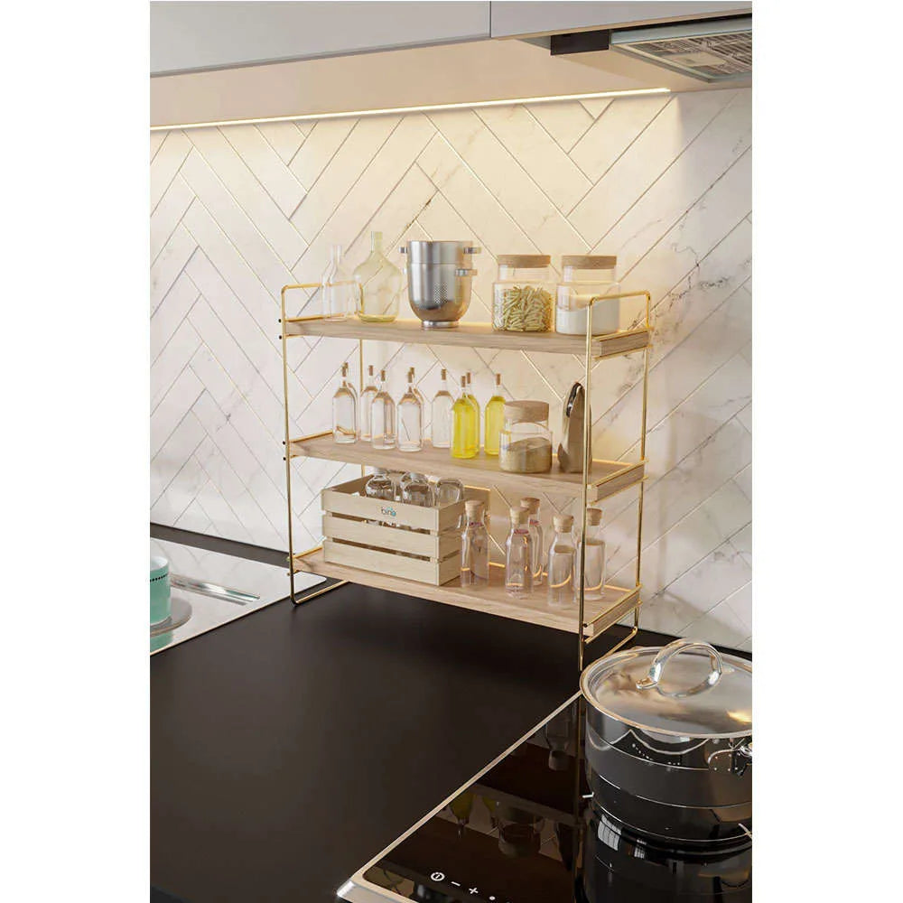 3-Tier Gold Brown Wall Shelf - Karrari