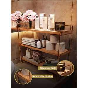 3-Tier Gold Brown Wall Shelf - Karrari