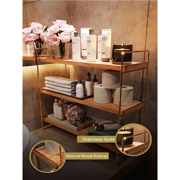 3-Tier Gold Brown Wall Shelf - Karrari