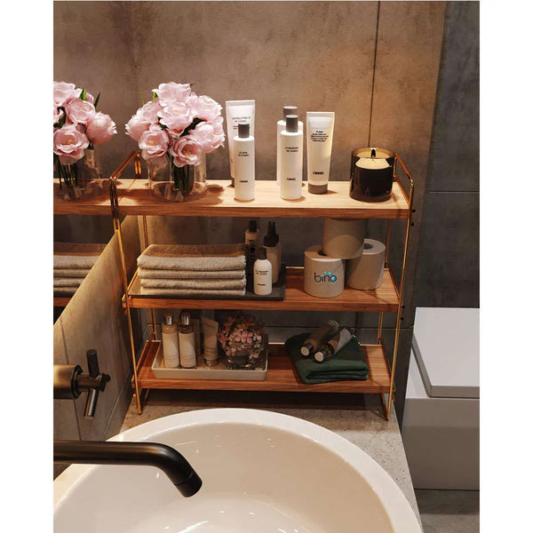 3-Tier Gold Brown Wall Shelf - Karrari
