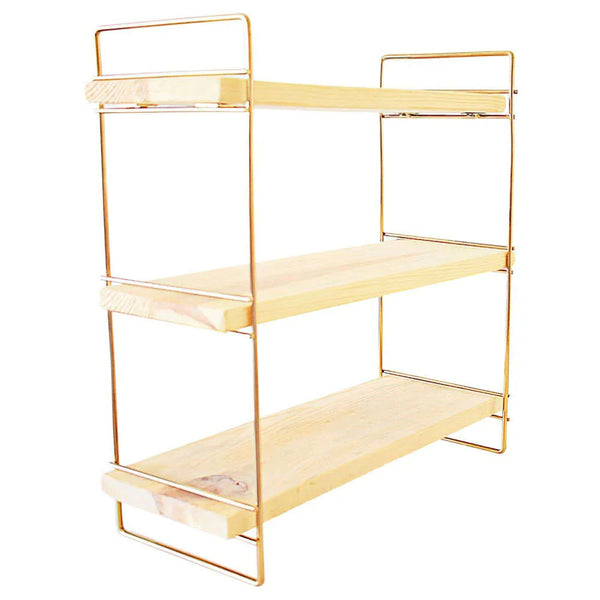 3-Tier Gold Brown Wall Shelf - Karrari