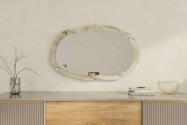 Organic Irregular Wall Mirror | Marble-Effect Frame - Karrari