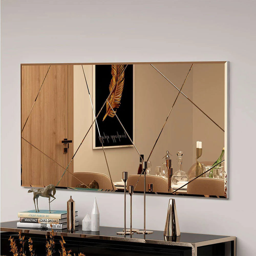Geometric Decorative Wall Mirror | Gold Line Detail - Karrari