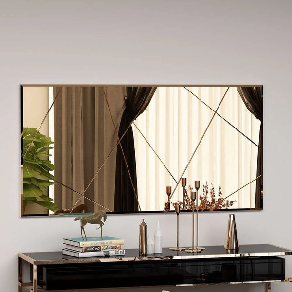 Geometric Decorative Wall Mirror | Gold Line Detail - Karrari
