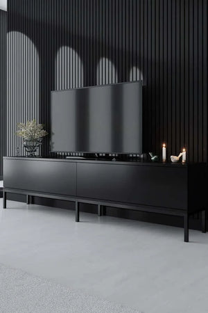 Ultra-Slim TV Unit– Matte Black Melamine & Industrial Steel - Karrari