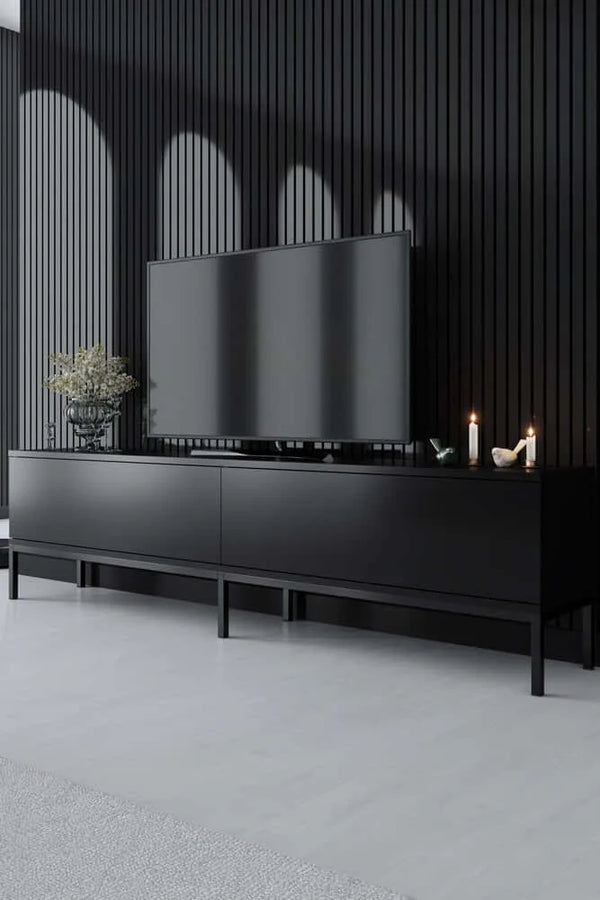 Ultra-Slim TV Unit– Matte Black Melamine & Industrial Steel - Karrari
