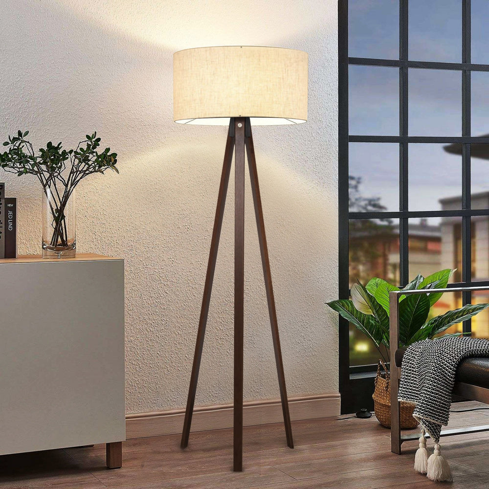 Wooden Tripod Floor Lamp - Beige Shade (140cm) - Karrari