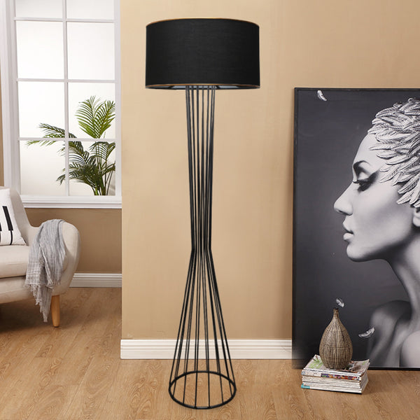 Black Metal Floor Lamp - Fabric Shade (155cm) - Karrari