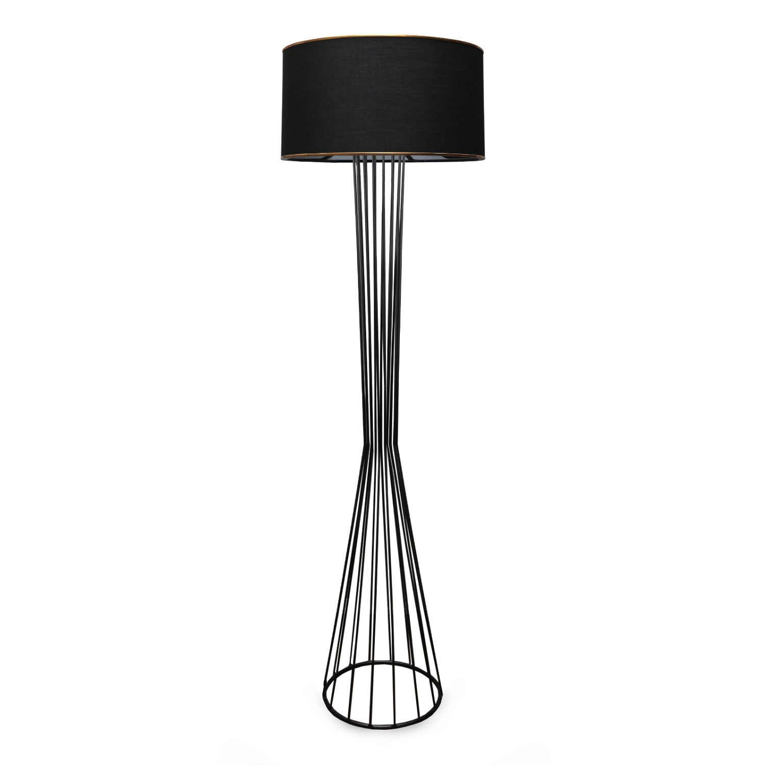 Modern Black Metal Floor Lamp with Fabric Shade (155cm)