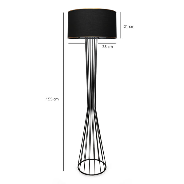 Black Metal Floor Lamp - Fabric Shade (155cm) - Karrari