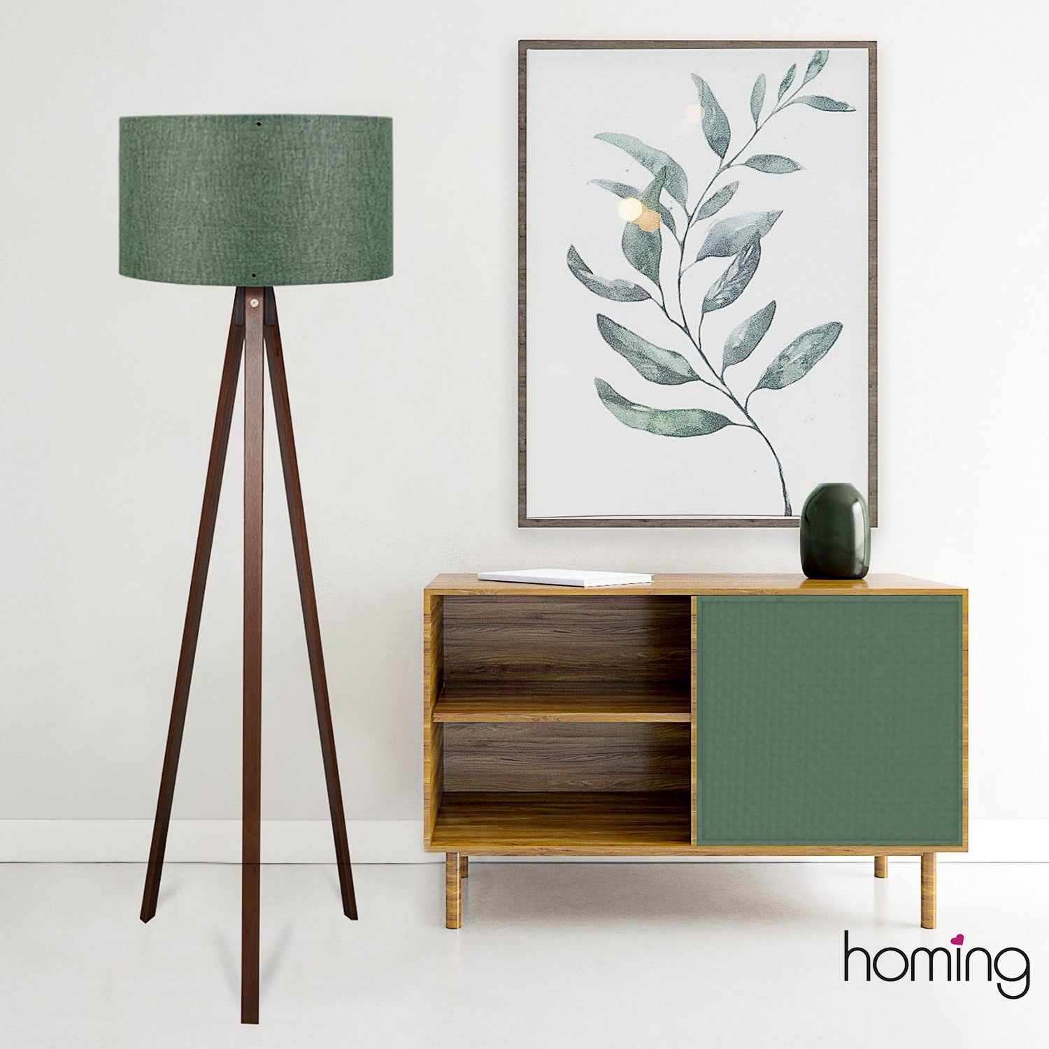 Modern Tripod Floor Lamp with Green Fabric Shade (140cm)